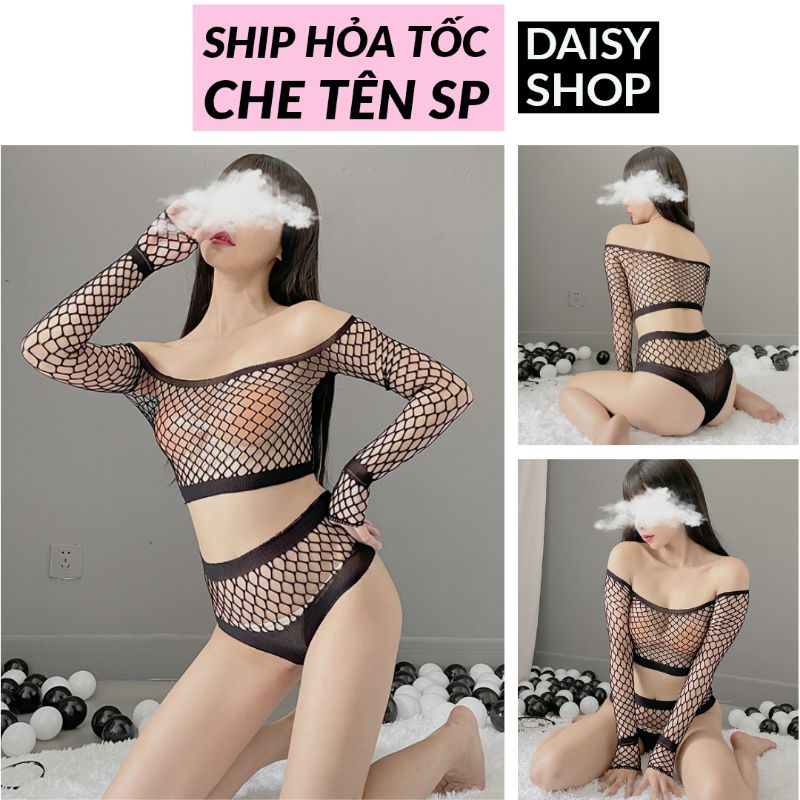 Bộ đồ ngủ lưới xuyên thấu sexy - croptop hở rốn co dãn gợi cảm