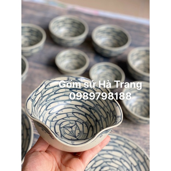Các món bát đĩa lẻ của bộ bát đĩa gốm sứ Bát Tràng cao cấp men rạn vẽ cá đàn