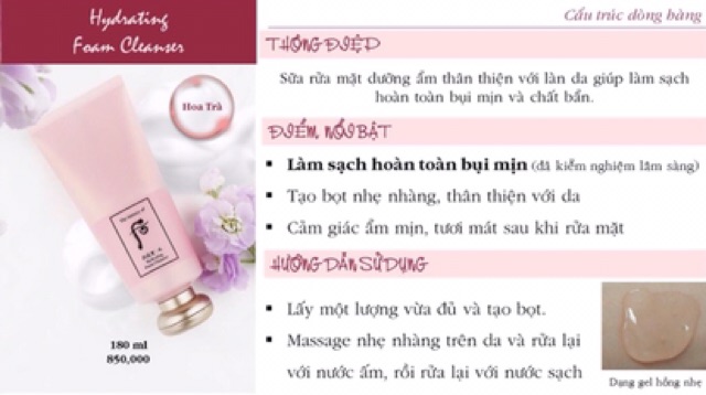 Xả lỗ 7/2024- Sữa rửa mặt cấp ẩm Whoo Hồng Soo Hydrating Foam Cleanser 40ml