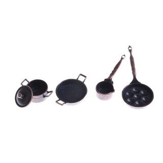 SIY❤ 4Pcs Dollhouse Miniature Metal Cooking Pan Pot Set Kitchen Cookware