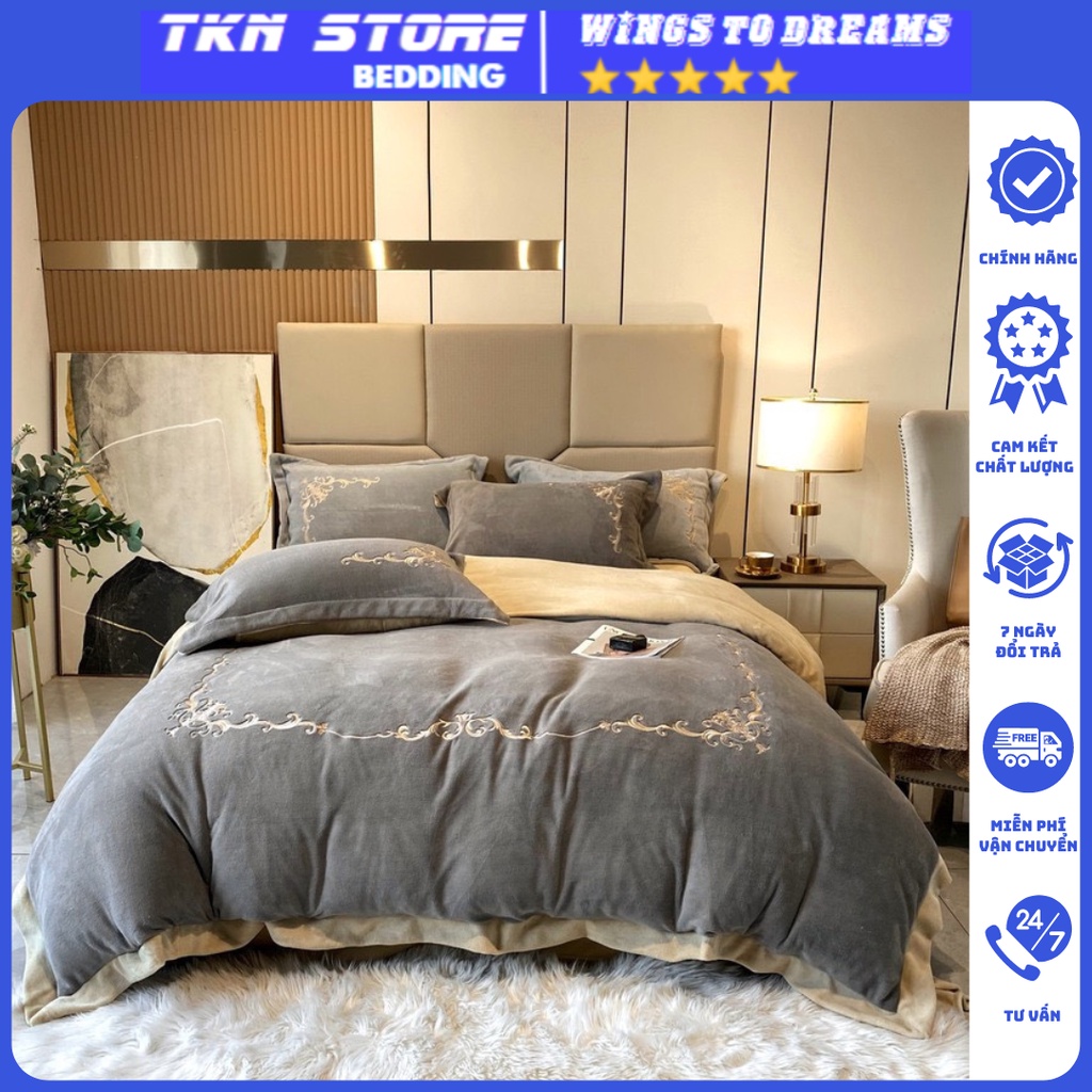 Bộ Chăn Ga Gối Nỉ Hoàng Gia Cao Cấp Mẫu Mới 2022 , Ga Giường Vỏ Gối Chất Nỉ Mềm Mịn Không Bai Dão ,  Không Phai Màu