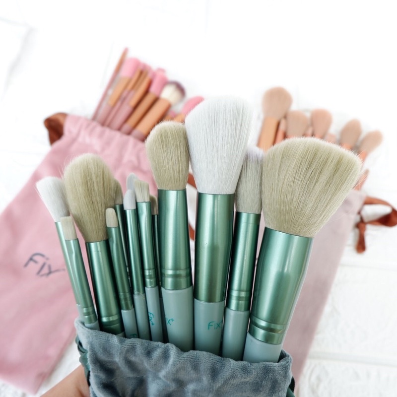 Bộ cọ trang điểm 13 cây FIX+ tặng kèm túi nhung - Bộ cọ makeup đi du lịch 13 món có túi đựng tiện dụng