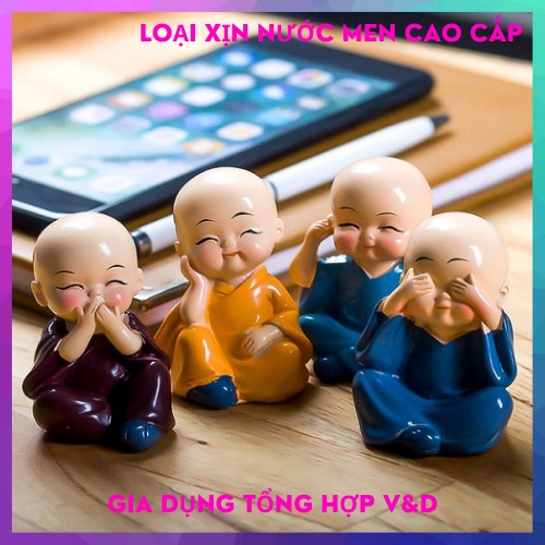 Bộ Tượng 4 Chú Tiểu Hòa Thượng Tứ Không Mini Phong Thủy Trang Trí Bàn Làm Việc