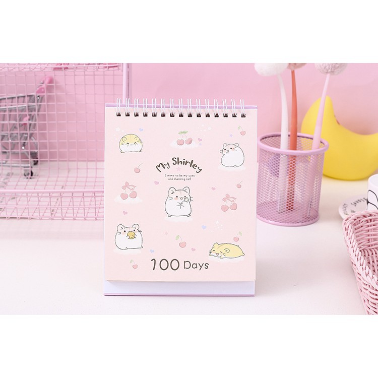 Sổ Kế Hoạch, Ghi Chú ( Note ) Lò Xo 100 Ngày - 100 Days Daily Planner Notebooks -Chuột Hamster (19 x 15 cm)