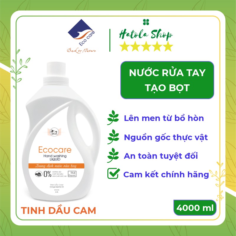 Nước Rửa Tay tạo bọt hữu cơ bồ hòn Ecocare 4000ml, Nước rửa tay diệt khuẩn thành phần 100% tự nhiên