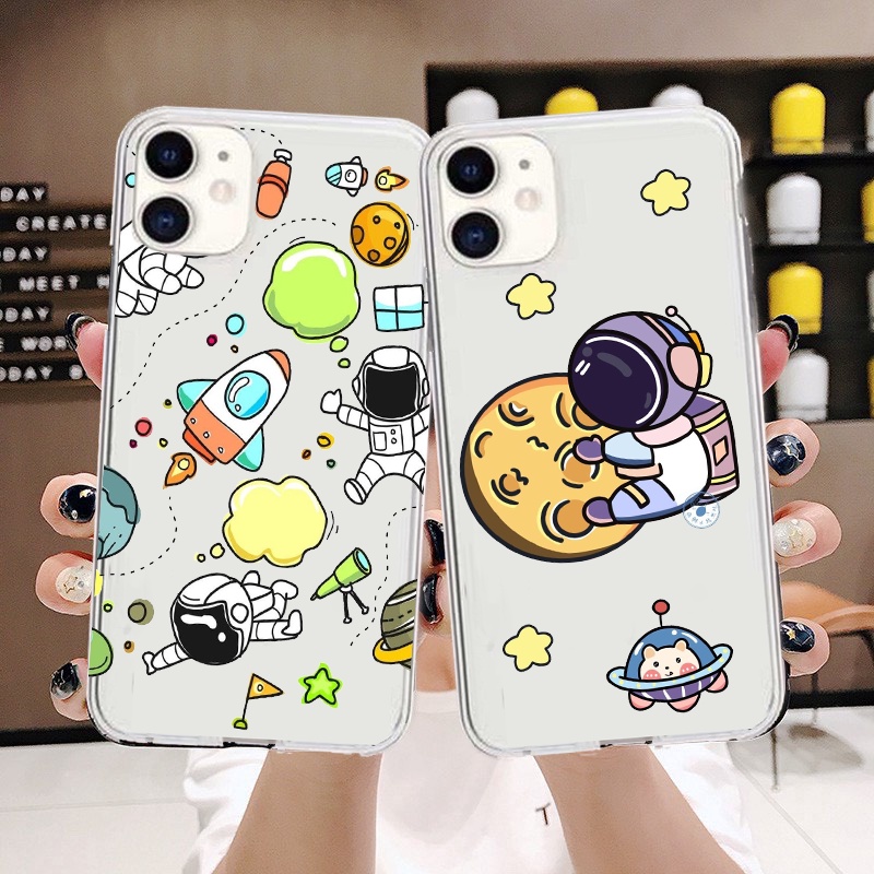 Ốp lưng hình nhà du hành vũ trụ cute viền trong chống ố 5/5s/6/6plus/6s/6splus/7/7plus/8/8plus/x/xs/11/12/pro/max