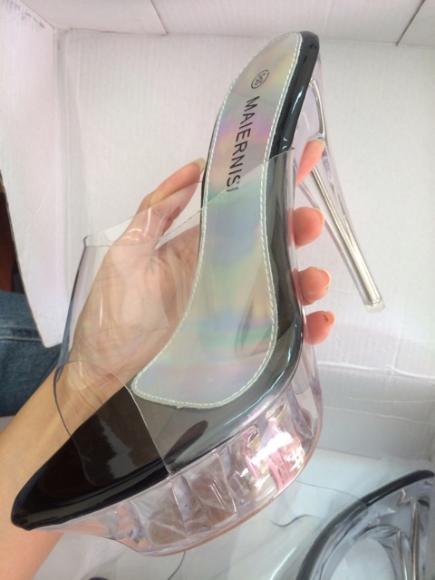 Dép cao gót quai trong suốt cao 14cm size từ 35 đến 43 MH036