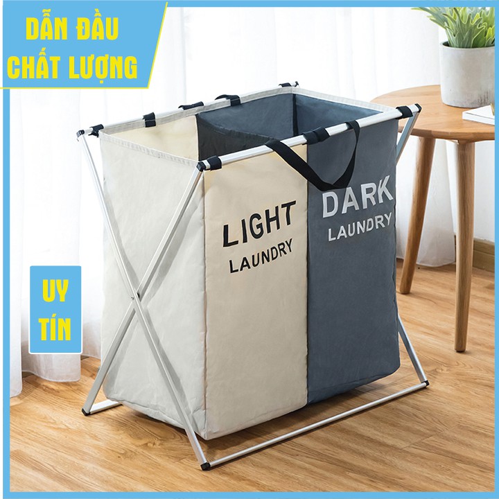 Giỏ đựng quần áo giặt đa năng 2 ngăn đẹp và bền, Giỏ vải đựng đồ gấp gọn
