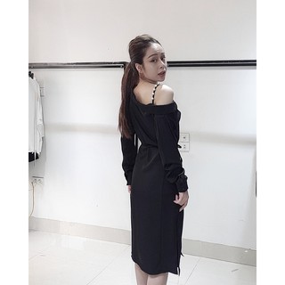 Váy khuy ngọc trễ vai