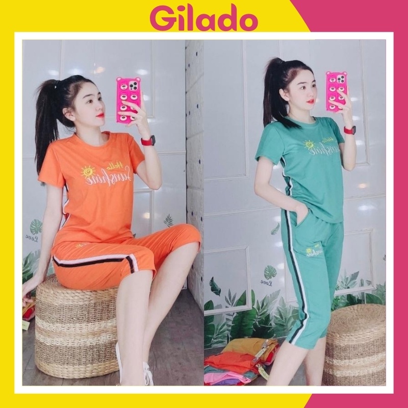 Đồ bộ nữ họa tiết thêu đẹp thoáng mát thun co giãn 4 chiều bộ lửng có bigsize đồ mặc nhà GL103