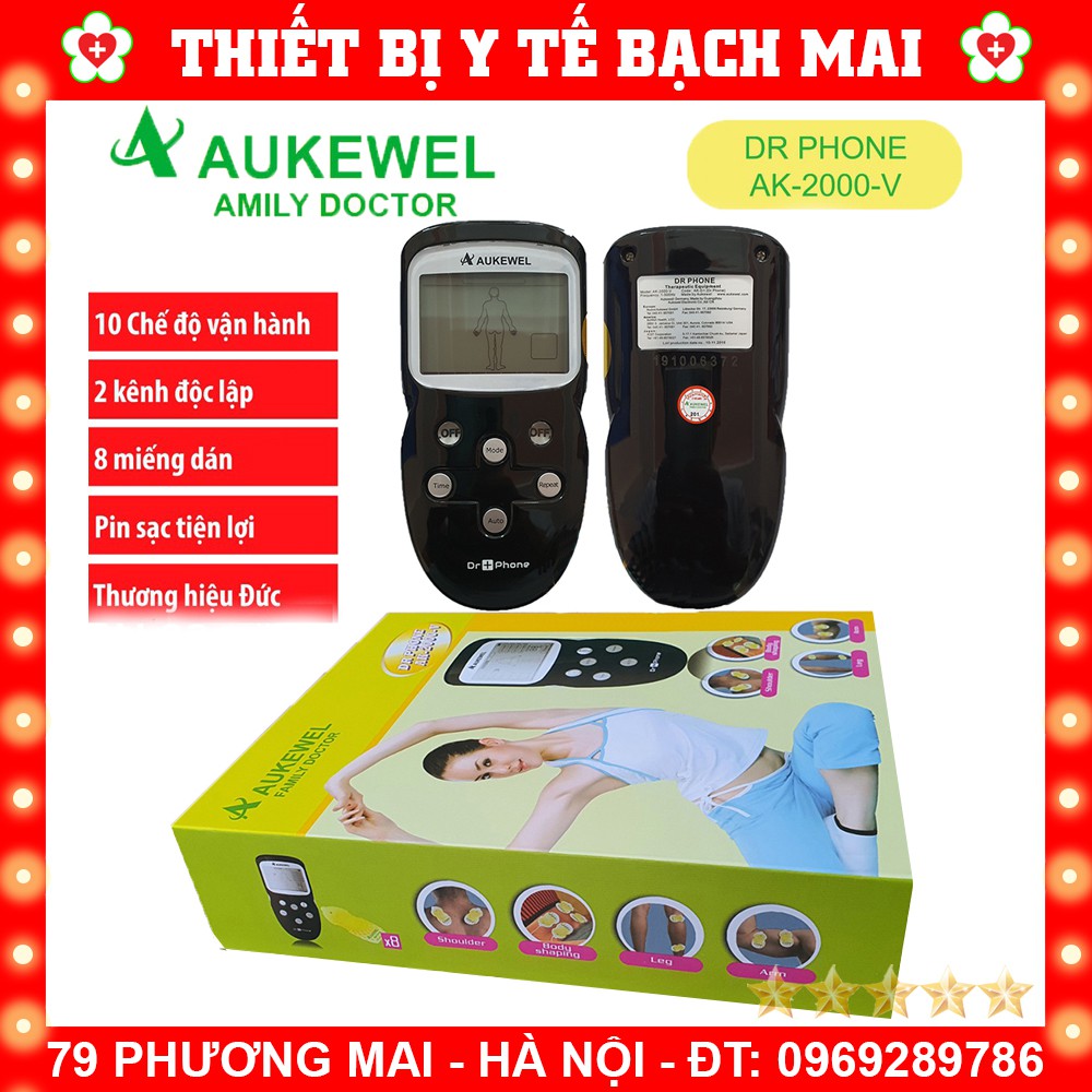 ✅ Máy Massage Xung Điện Aukewel Dr Phone AK-2000V - 8 Miếng Dán, Sạc Pin, Thương Hiệu Đức