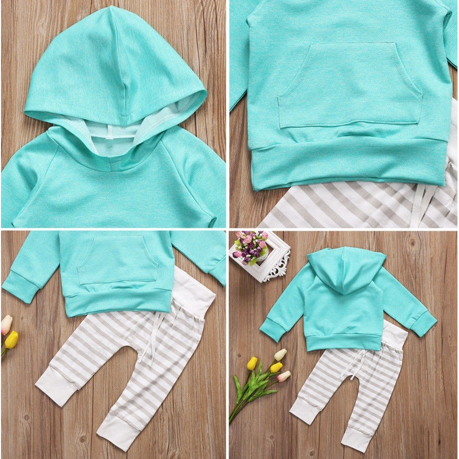 Thời Trang Set 2 Món Áo Hoodie Tay Dài + Quần Dài Cho Trẻ Sơ Sinh