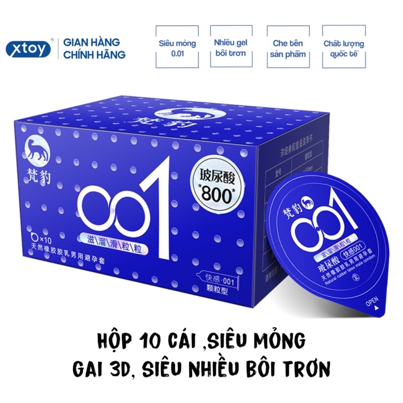 Bao cao su FANBAO Xanh 3D 001 siêu mỏng, nhiều gel, hương đào, gân gai, kéo dài thời gian hộp 10 bcs