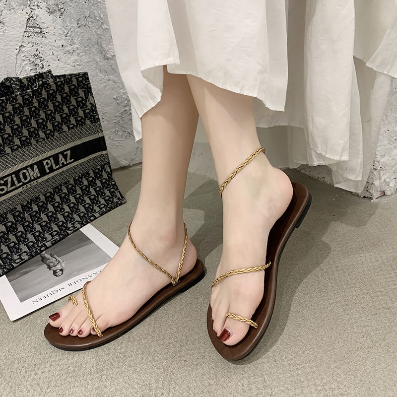 Xinng-tang-tang> Giày Sandal Đế Bằng Phong Cách La Mã Thời Trang Mùa Hè Hàn Quốc Đơn Giản Cho Nữ Đi Biển Nghỉ Mát
