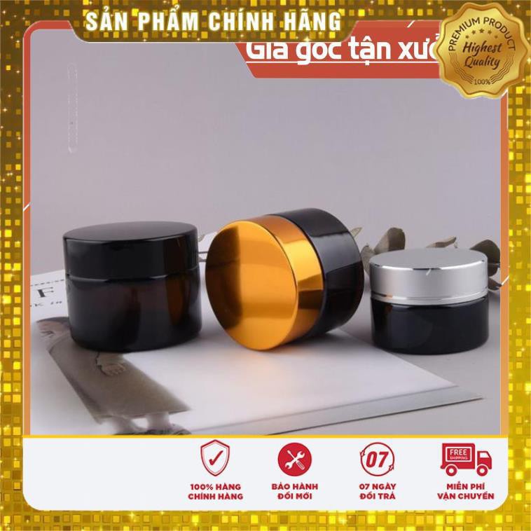 Hũ Chiết Kem Thủy Tinh Nâu 30g Nắp Vàng, Bạc , lọ chiết mỹ phẩm , phụ kiện du lịch