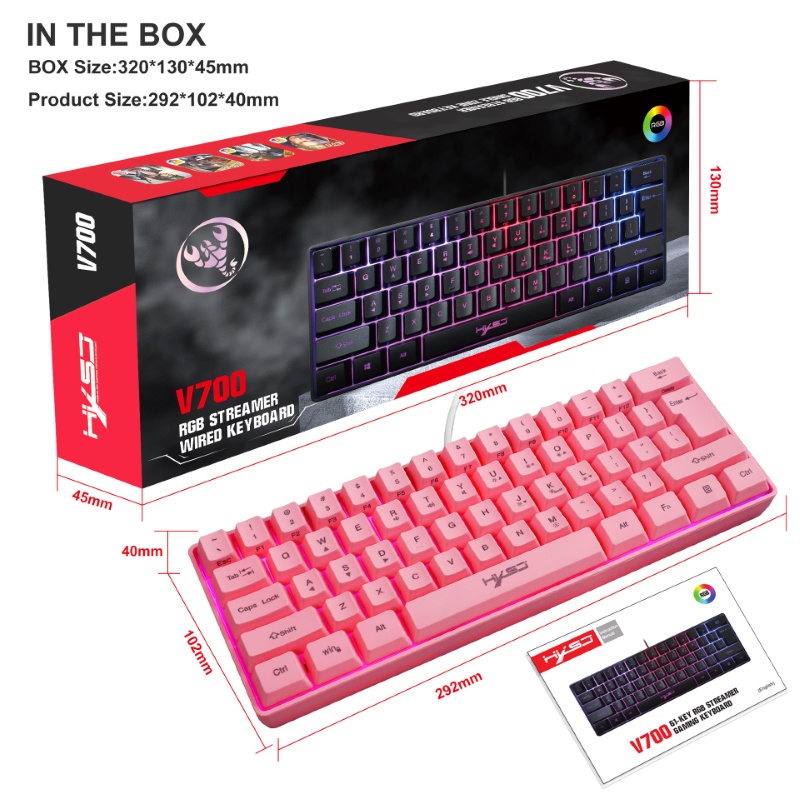 Bàn Phím gaming mini Led RGB V700 pink giả cơ nhỏ gọn