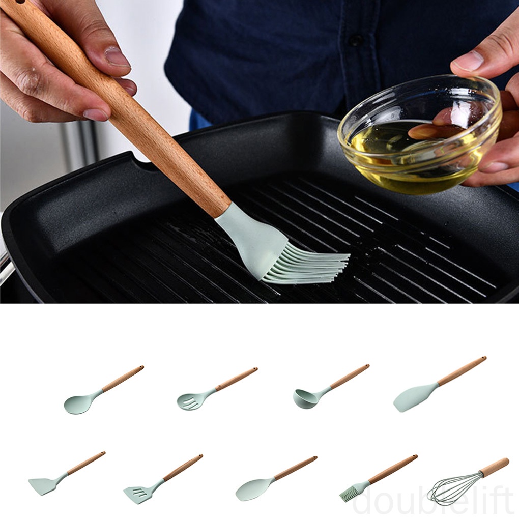 Dụng cụ nấu ăn nhà bếp với tay cầm gỗ chống dính nhiều loại tùy chọn tiện lợi