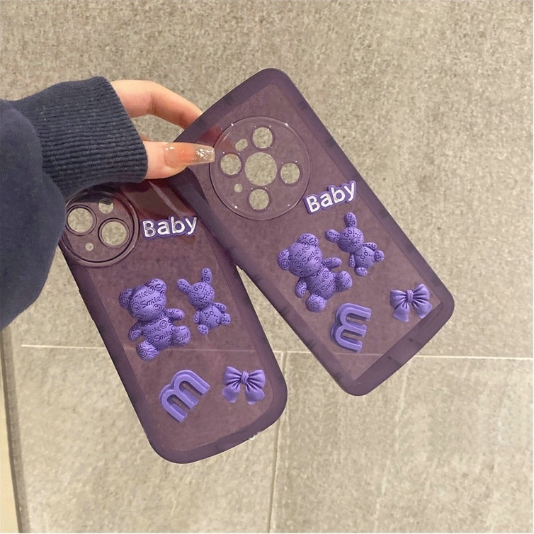 Casing Realme 11 9i 5 5s 5i 7i 2 Pro U1 C53 C55 C17 C21Y C25Y C1 C2 C11 C31 C20 C12 2020 C15 C25 C25S C35 C30 Narzo N53 20 30A 50A Prime Cute Purple Bowknot Letter Bear Rabbit ins Round Airbag Fine Hole Lens Protection Clear Soft Phone Back Case NKS 08