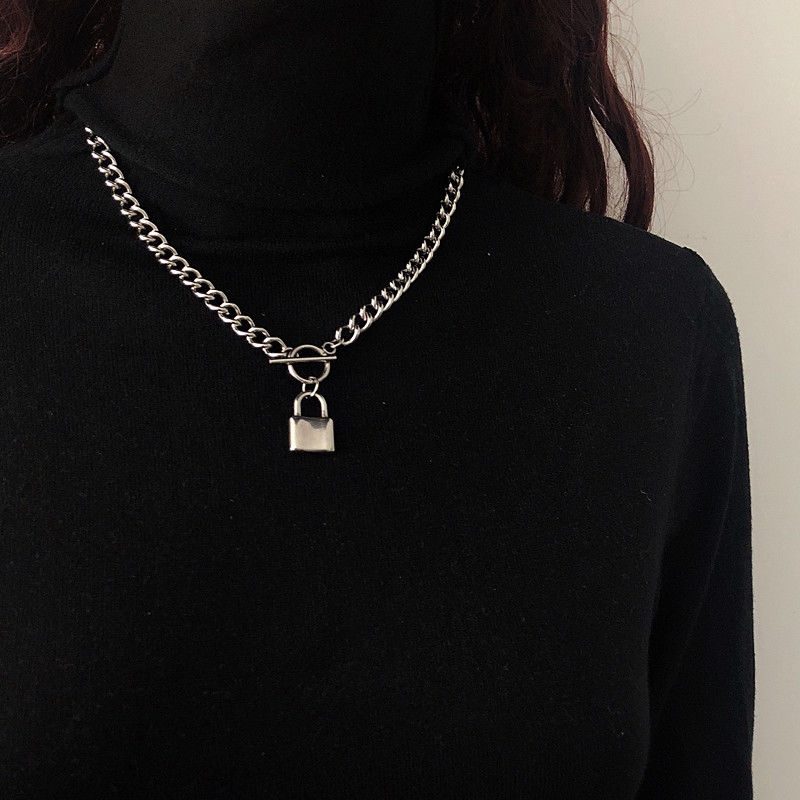 Dây Chuyền Mặt Hình Ổ Khóa Bằng Thép Titan Phong Cách Hiphop