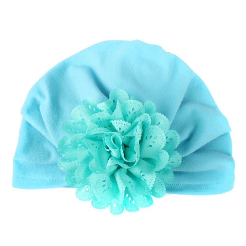 Mũ trùm đầu màu trơn hoạ tiết hoa cho bé
