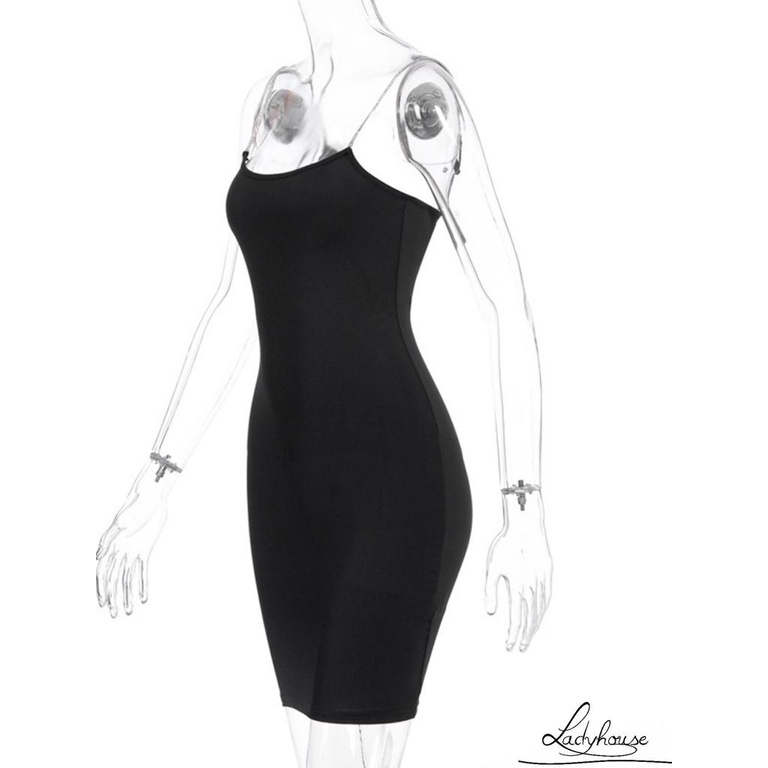 Đầm Hai Dây Mùa Hè Màu Trơn Đính Đá Hở Lưng Gợi Cảm Cho Nữ