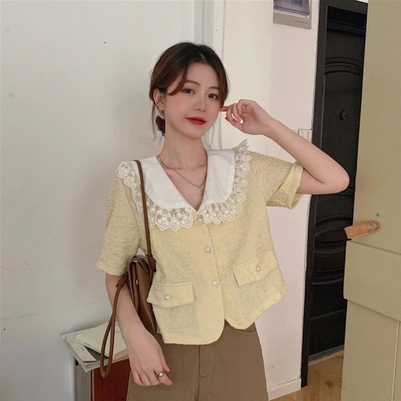 Áo bánh bèo cổ ren, cúc ngọc siêu xinh cho các bạn nữ muốn có ngiu [order]