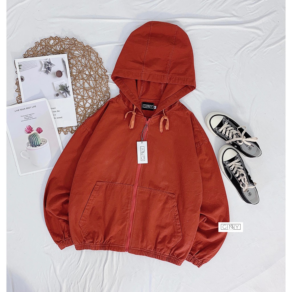 Áo Khoác Kaki nón Basic CP-01 | Áo Khoác Chống Nắng Nữ | Có Mũ, Túi Trong | Đơn Giản | Ginhouse