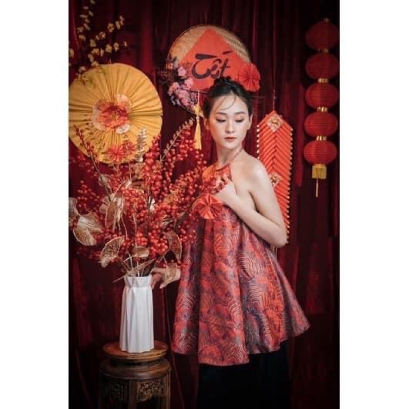 Sét yếm gấm cao cấp chụp sen