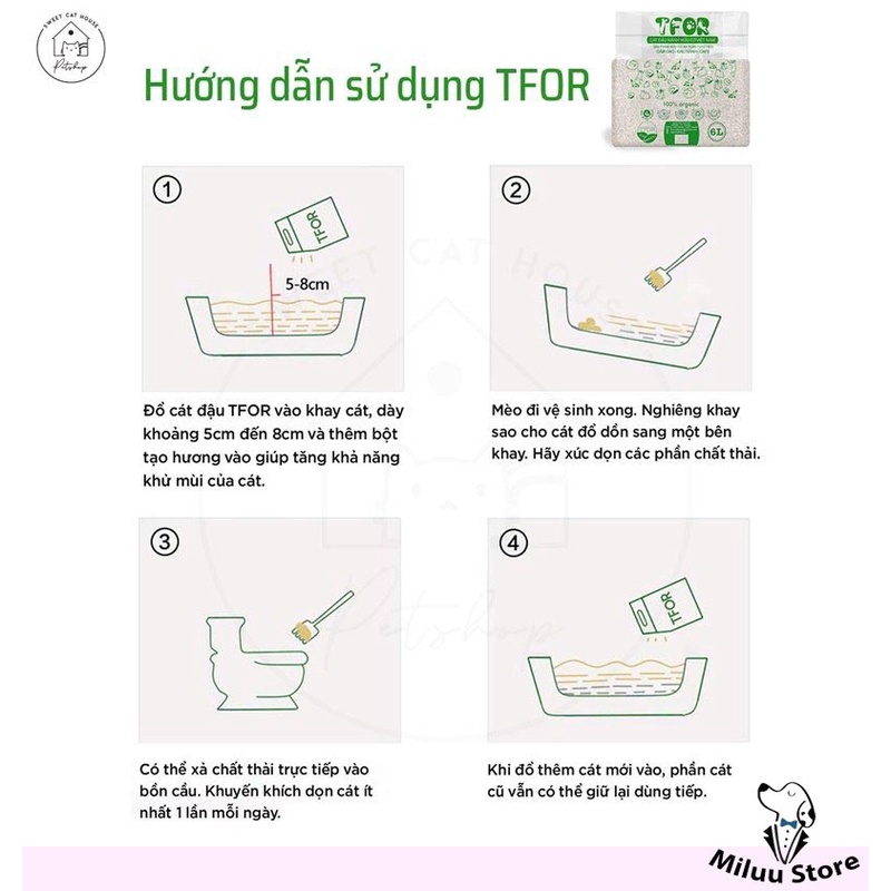 [CÁT ĐẬU PHỤ CHO MÈO] cát vệ sinh cho mèo, chính hãng TFOR, nhiều mùi hương, ít bụi, đa dạng lựa chọn