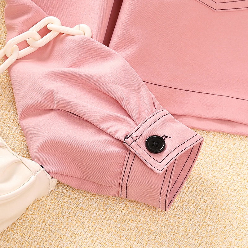 Áo khoác SIYYIS dáng ngắn tay dài cài nút phối màu đen/ hồng thời trang Hàn Quốc cho bé gái 8-12 tuổi