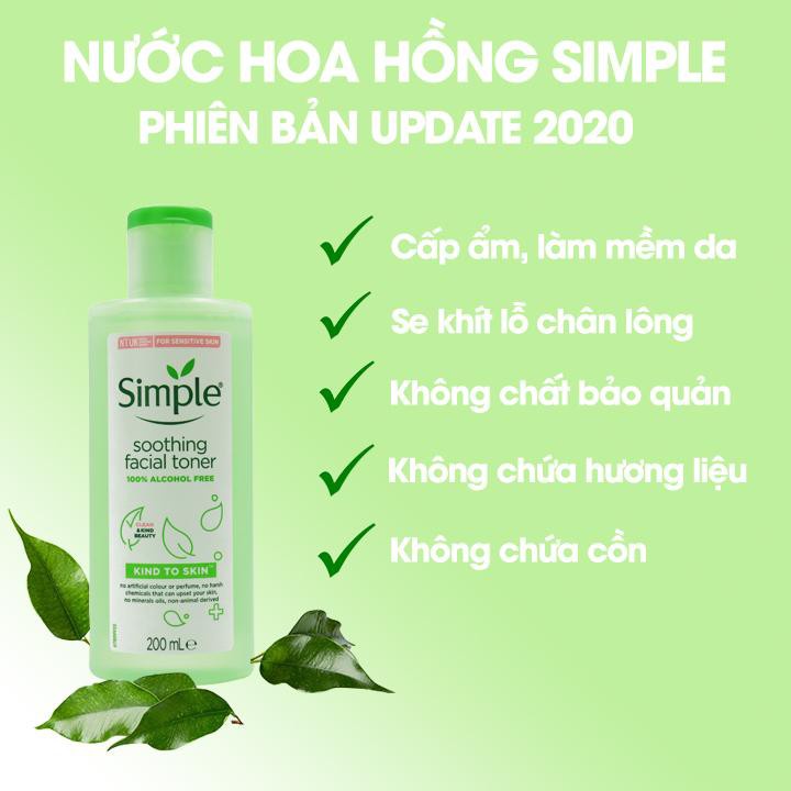 Nước cân bằng Simple Toner làm dịu và cân bằng độ ẩm cho da - lành tính không chứa cồn Soothing Facial Toner 200ml | WebRaoVat - webraovat.net.vn