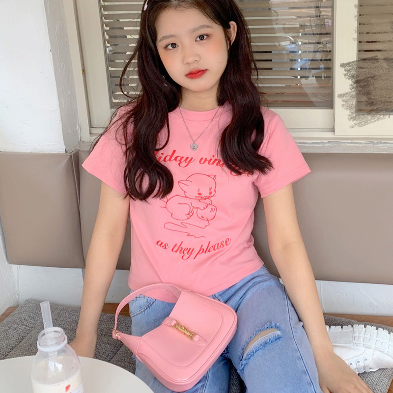 Áo Croptop Tay Ngắn Hoạ Tiết In Phong Cách Hàn Quốc