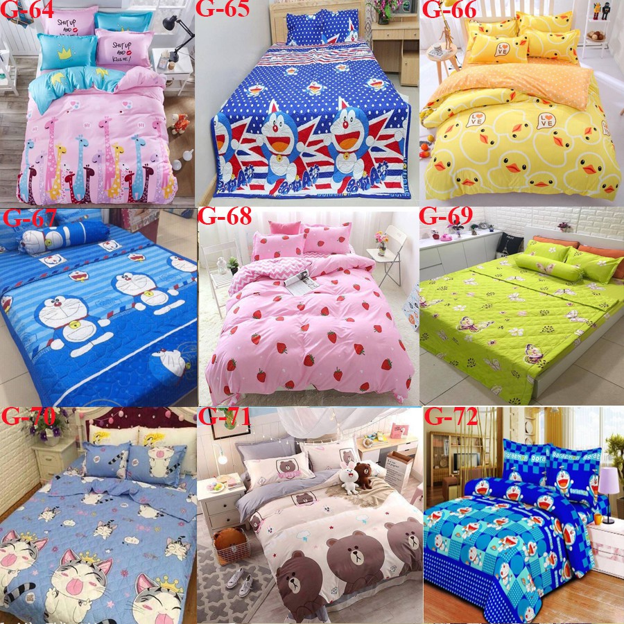 HCM Bộ ga gối set 3 món cotton poly doremon lá thư sale 65k