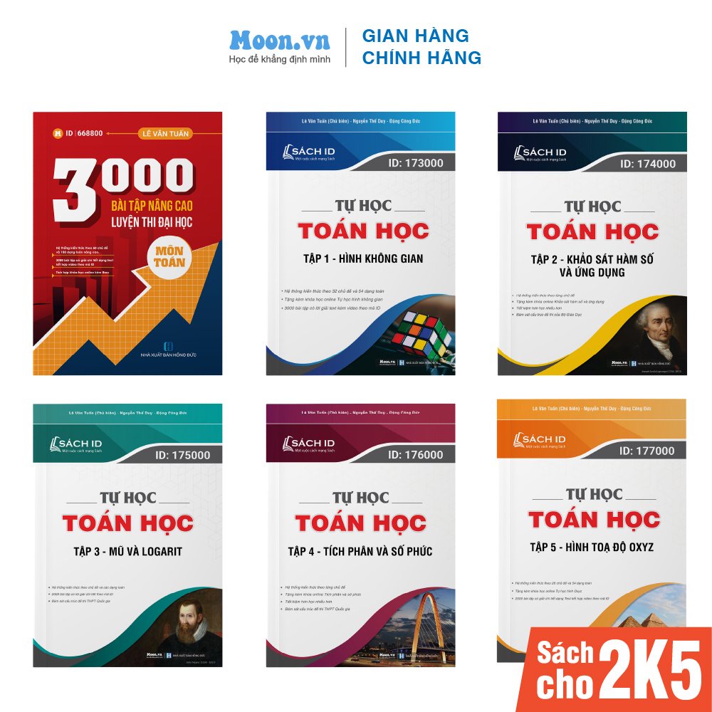 Sách ID toán ôn thi thpt quốc gia 2023 ôn luyện luyện thi đánh giá năng lực lớp 12- Combo 5 cuốn Moonbook.