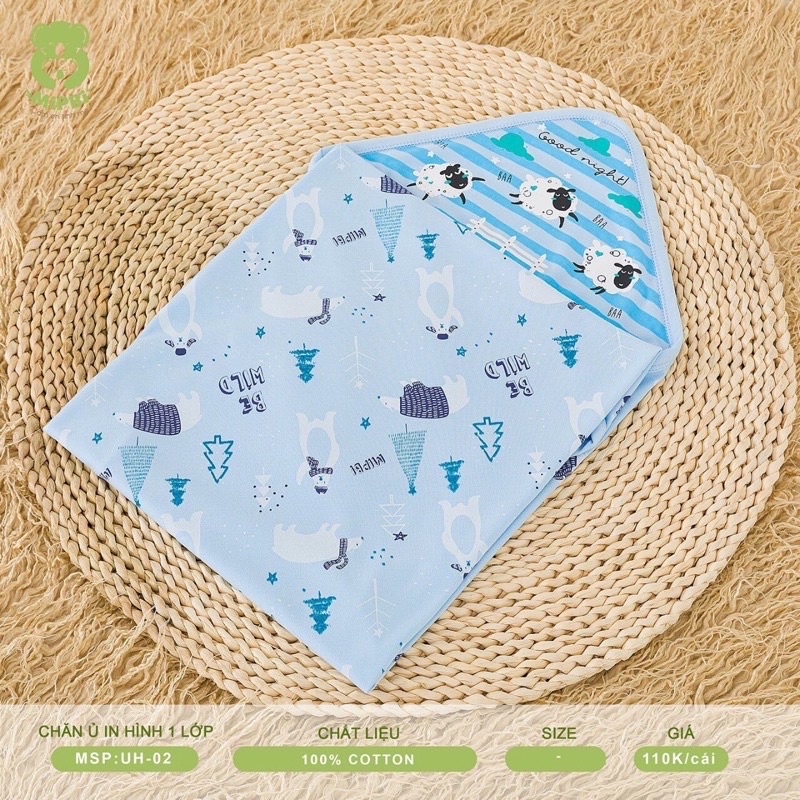 Khăn choàng ủ bé sơ sinh Mipbi vải cotton 100%