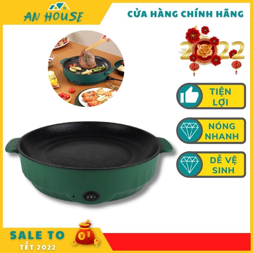 Chảo Nướng Điện Mini Đa Năng, Bếp Điện Chống Dính, BBQ Hàn Quốc 26cm Gia An
