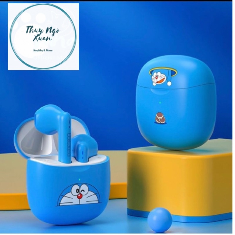 Tai Nghe Không Dây Bluetooth Doraemon Chống Nước IPX4 Dễ Thương Màu Xanh Dương Mẫu 001