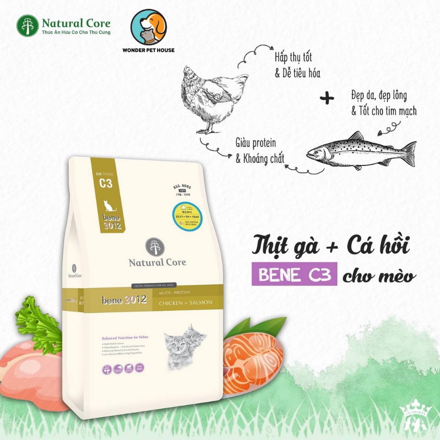 [1.5kg] - Thức ăn hạt hữu cơ Natural Core Bene 3012 cho mèo thịt gà và cá hồi