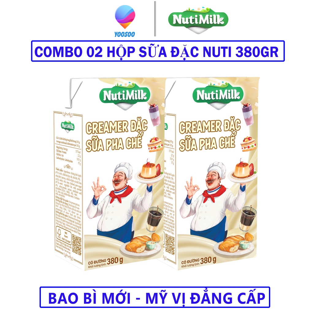 Combo 02 Hộp Creamer Đặc Sữa Pha Chế Có Đường Hộp 385Gr - NUTIFOOD - YOOSOO MALL