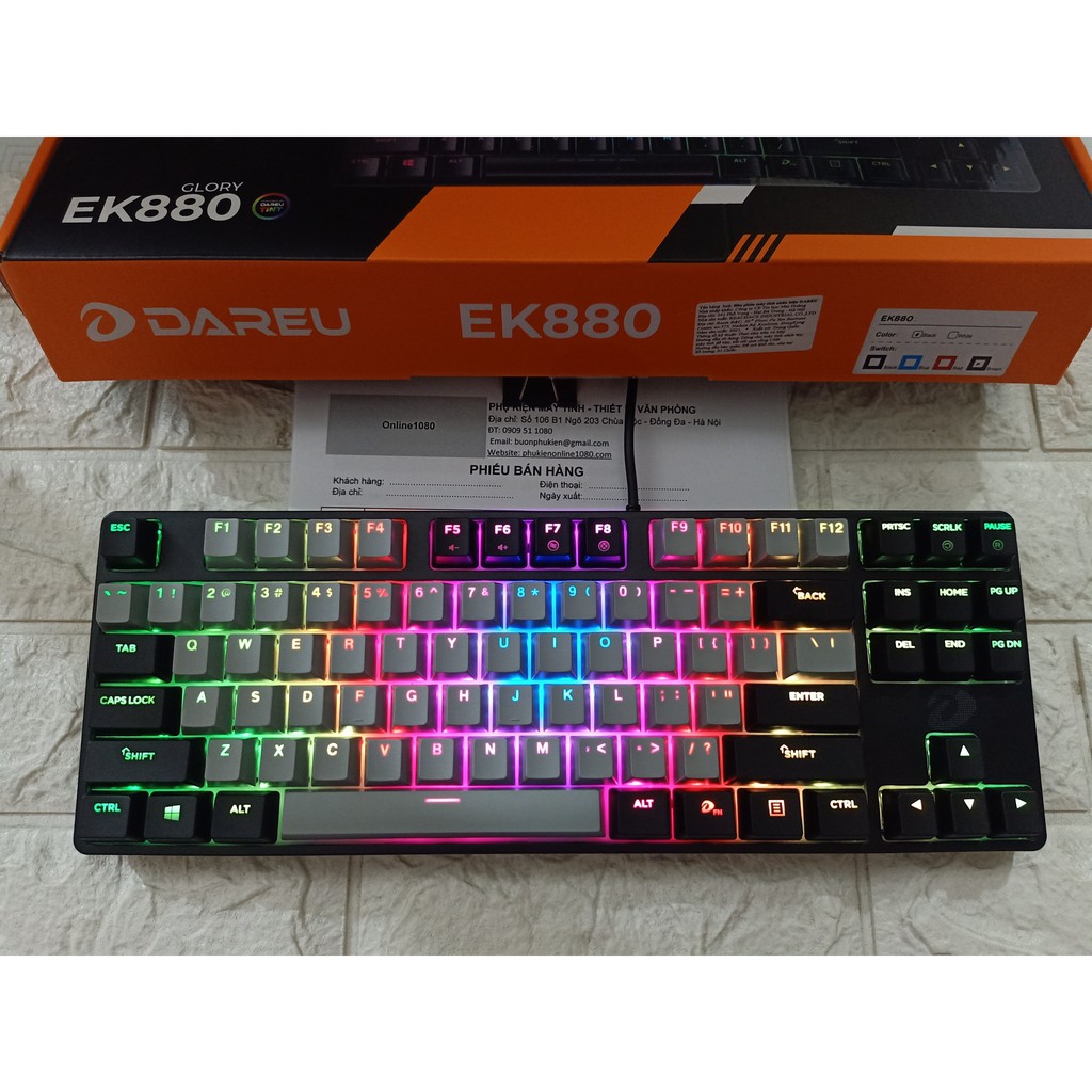 Bàn phím cơ DareU EK880, EK87 Pink White / Black Multi LED