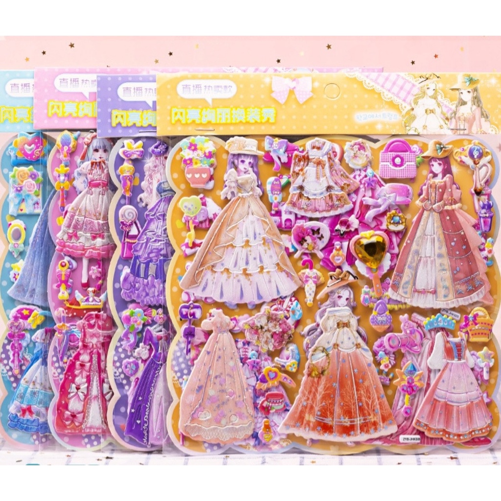 Sticker 3D nổi thay trang phục công chúa 2 lớp nhiều mẫu mới