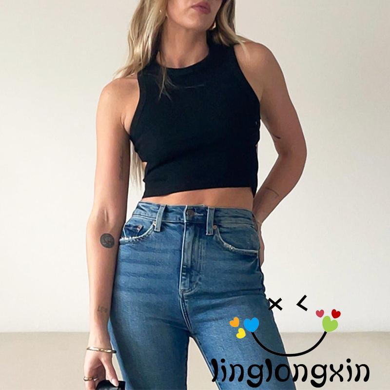 Áo Croptop Không Tay Hở Lưng Màu Trơn Y2k Cho Nữ