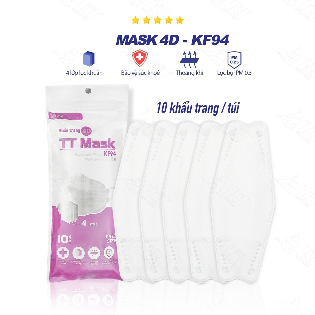 TÚI 10 CHIẾC KHẨU TRANG TRẺ EM 4D KP94 ÔM SÁT MẶT