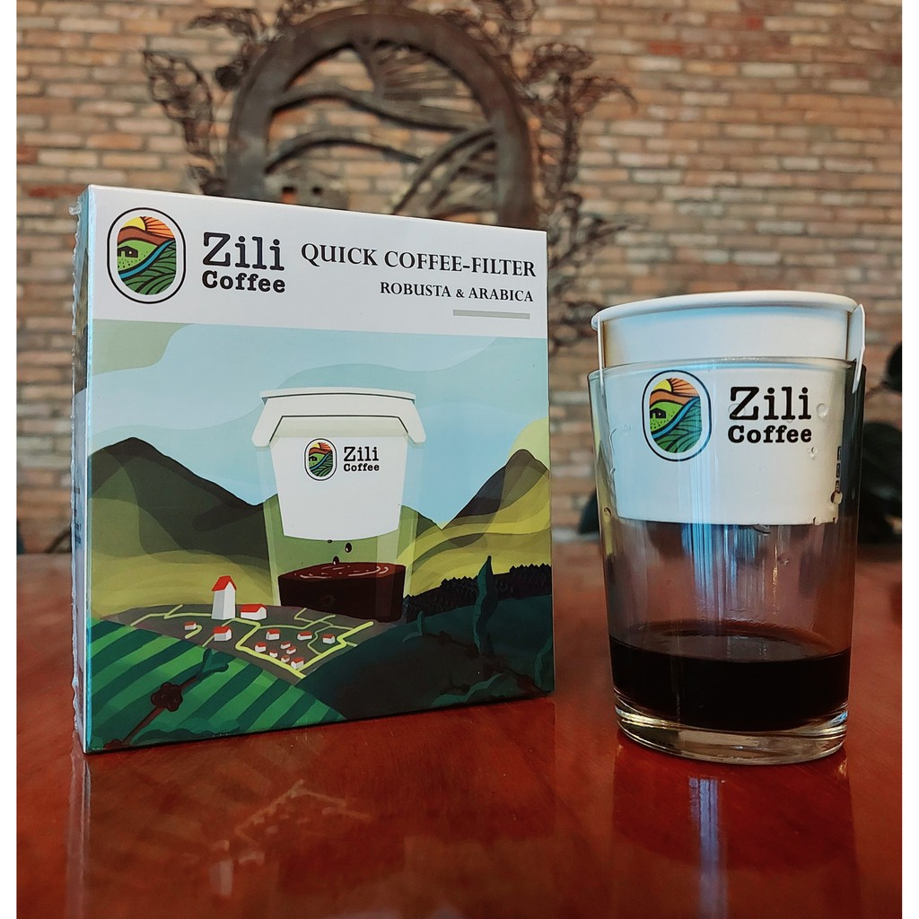 Cà phê rang xay nguyên chất 100% phin giấy tiện lợi Zili Robusta x Arabica tỉ lệ 9/1 (gồm 8 phin giấy + 8 gói đường)