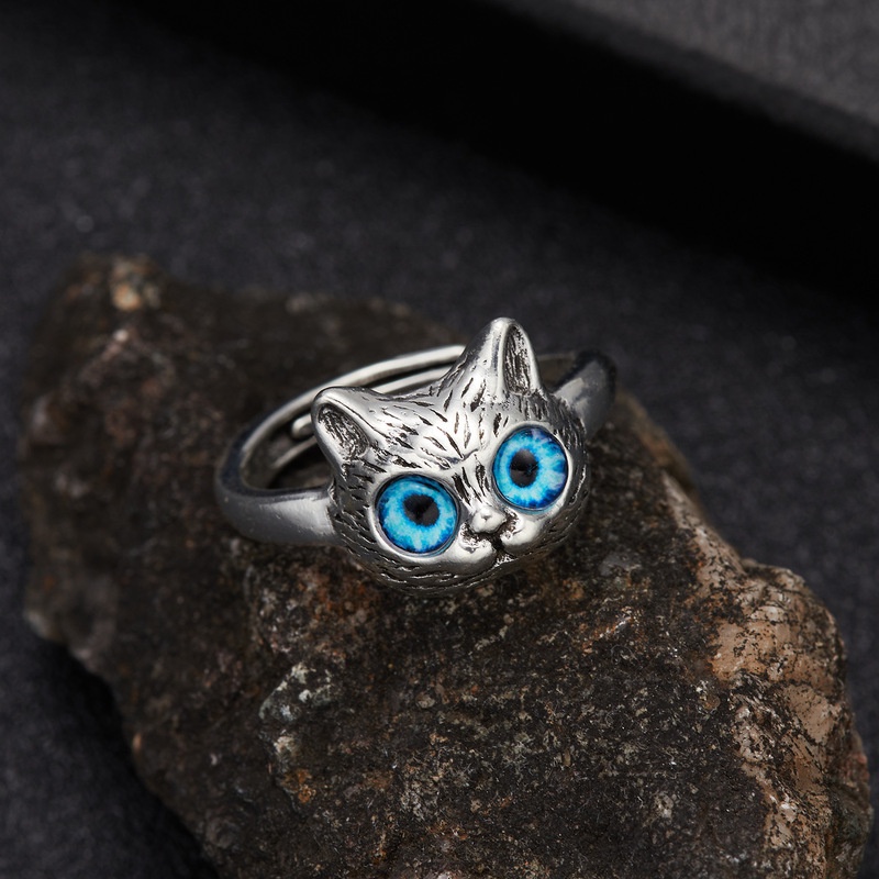 Nhẫn Hở Hình Mèo Mắt To Màu Xanh Dương Phong Cách Gothic Cổ Điển Dễ Thương Thời Trang Cho Nữ