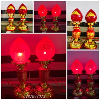 Đèn thờ trái đào thân lục giác, đào mới ( giá một cặp)