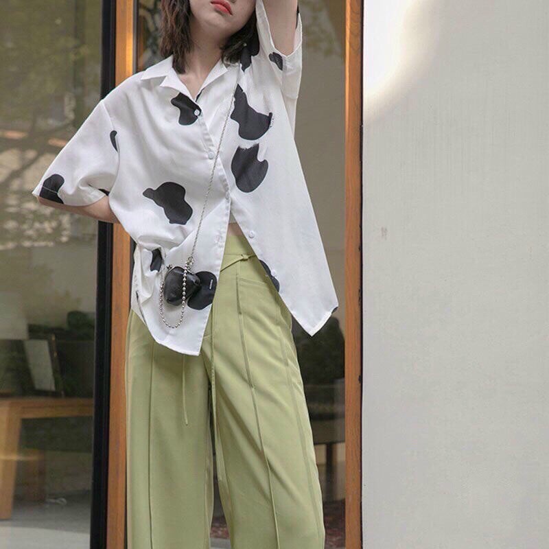 Áo Sơ Mi Bò Sữa Unisex 🦋 Áo Somi Nữ Tay Lỡ Dáng Rộng 🦋