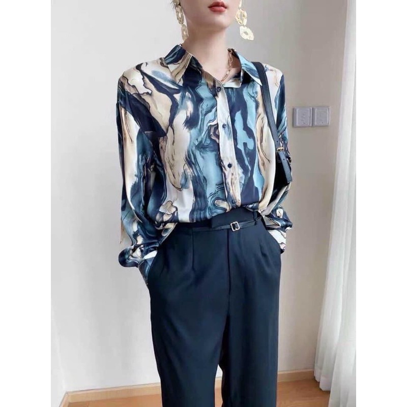 Áo Sơ Mi họa tiết Dài Tay Dáng Suông, Hoạ Tiết Loang Cá Tính Cho Nữ - kèm ảnh thật | BigBuy360 - bigbuy360.vn