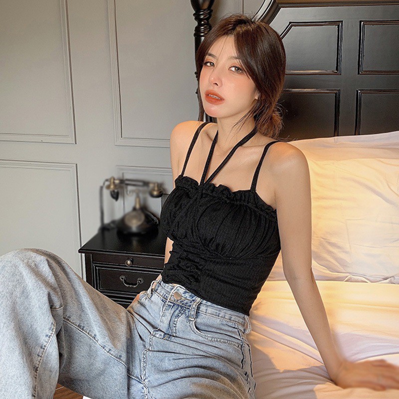 Áo Croptop Dệt Kim Màu Sắc Trơn Thiết Kế Quyến Rũ