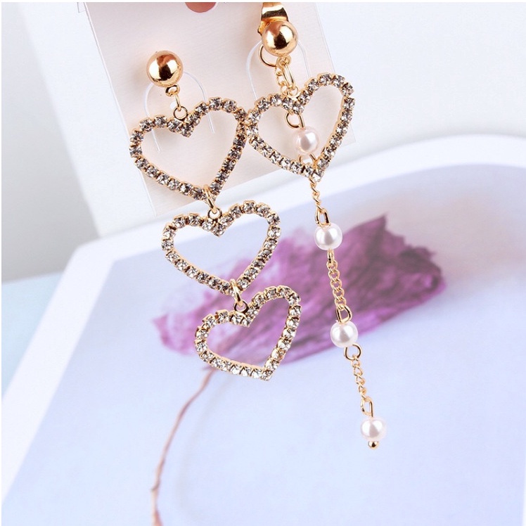 Khuyên Tai Hình Trái Tim Đính Đá Pha Lê Và Ngọc Trai Nhân Tạo Phong Cách Hàn Quốc Mới